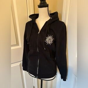 Empyre Black fitted Hoodie with Sun skull and mushroom Emblem